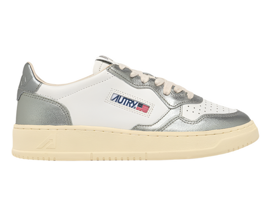 UNISEX SNEAKERS MDLST BICOLOR AUS WEISSEM LEDER UND STAHLFARBENEM METALLIC-LEDER